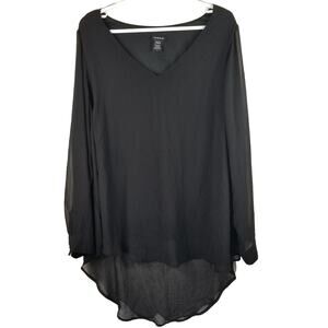 Torrid High/Low Black Sheer Lined V-Neck Business Work Blouse Size 2 -2X